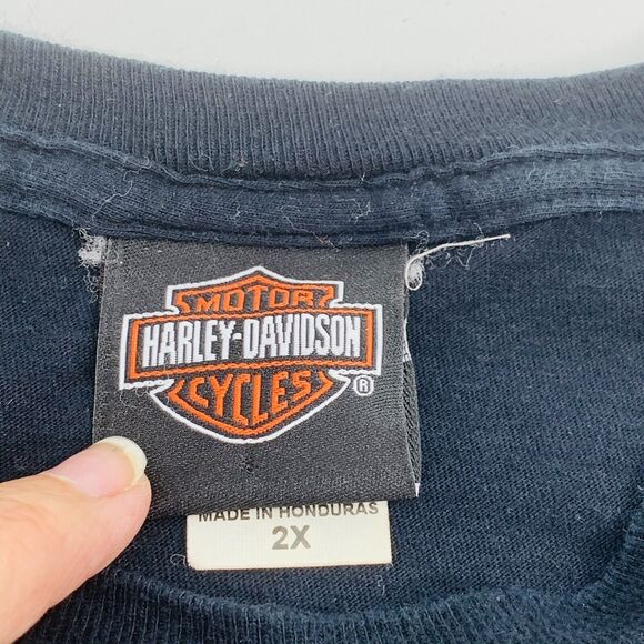 Harley Davidson TShirt Hanes Beefy Dual Double Sided Graphic XXL Bleu Bayou - Picture 6 of 6